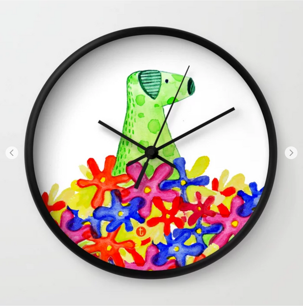 Reloj de pared Perro y flores