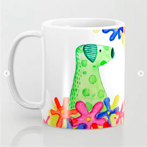 Taza perro y flores